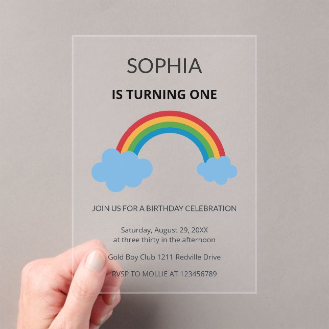 Rainbow Kids First Birthday Party Acrylic Invitations (Insitu (Handheld))