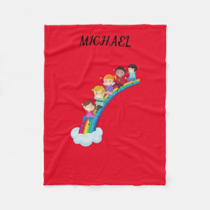 Rainbow kids fleece blanket personalized.