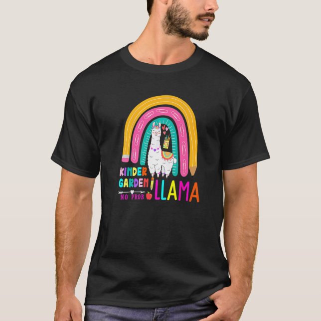 Rainbow Kindergarten No Prob Llama 100th Day of Sc T-Shirt (Front)