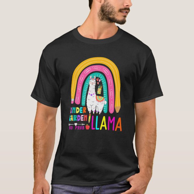Rainbow Kindergarten No Prob Llama 100th Day of Sc T-Shirt (Front)