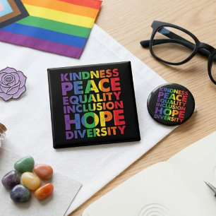 Rainbow Kindness Peace Equality Inclusion Hope  2 Inch Square Button