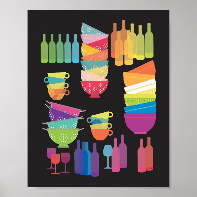 Rainbow Kitchen Mid Century Modern Black Pop Art Poster (Front)