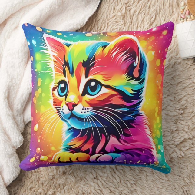 Rainbow Kitten Dream Throw Pillow (Blanket)