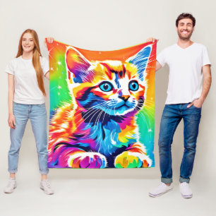Rainbow Kitten Dreams Fleece Blanket