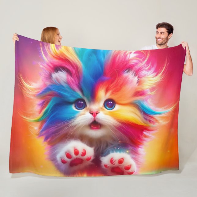Rainbow Kitten Fleece Blanket (In Situ)