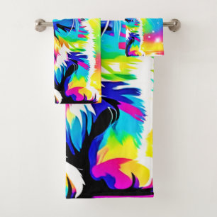 Rainbow Kitten Portrait Bath Towel Set