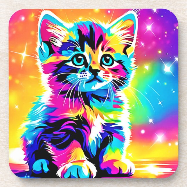 Rainbow Kitten Portrait Coaster (Front)
