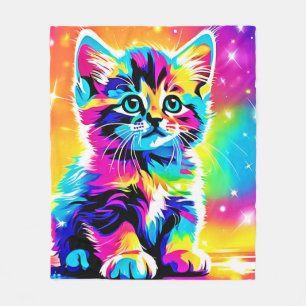 Rainbow Kitten Portrait Fleece Blanket