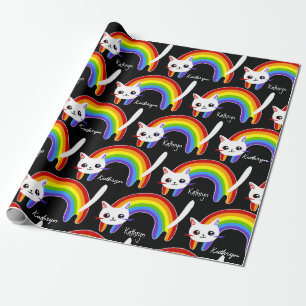 Rainbow Kitty Cat Personalized Wrapping Paper