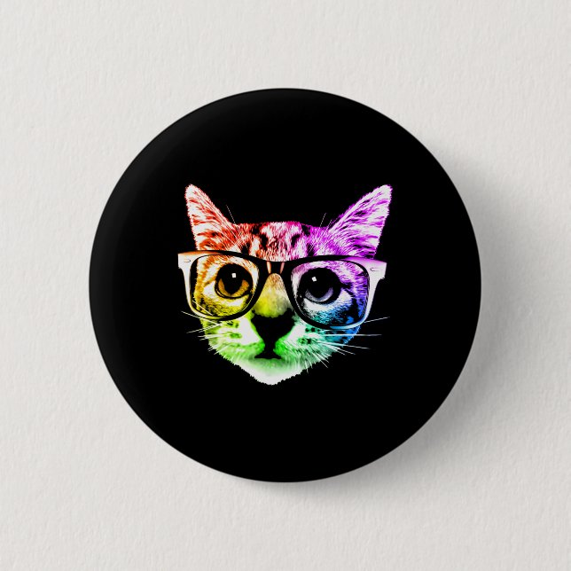 Rainbow Kitty Cat With Gles  2 Inch Round Button (Front)