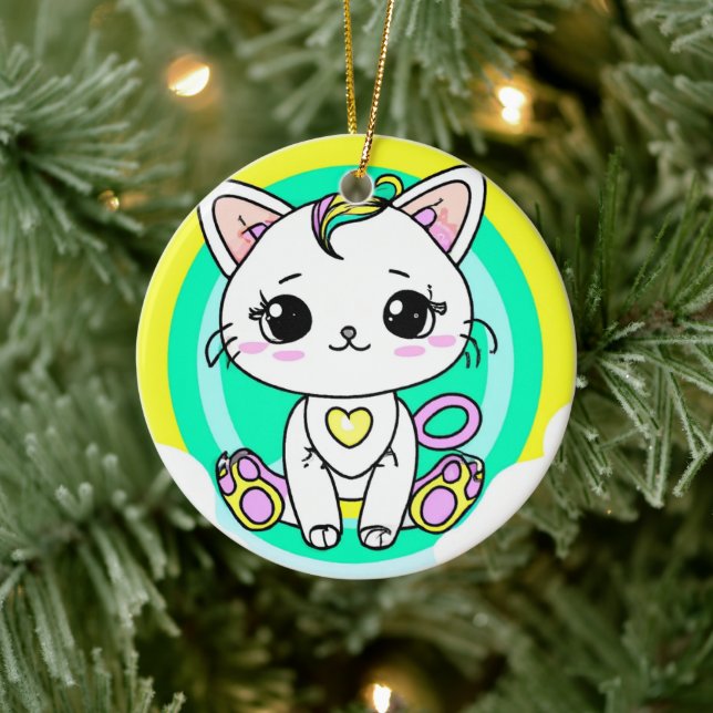 Rainbow kitty ceramic ornament (Tree)