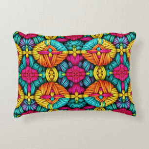 Rainbow Knitted Bloom Pattern Accent Pillow
