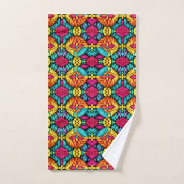 Rainbow Knitted Bloom Pattern Hand Towel (Hand Towel)