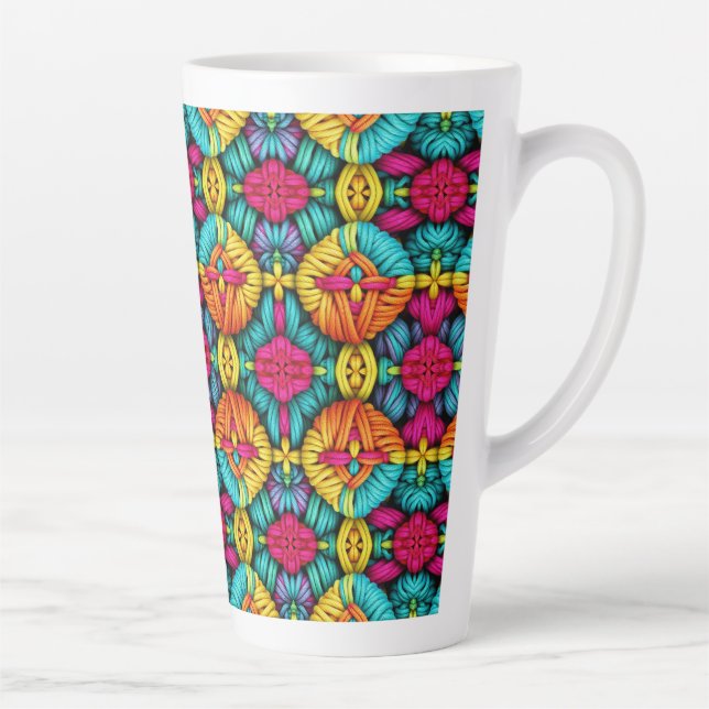 Rainbow Knitted Bloom Pattern Latte Mug (Right)