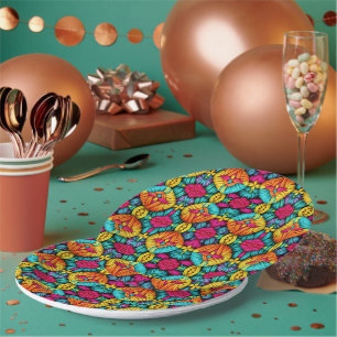 Rainbow Knitted Bloom Pattern Paper Plate