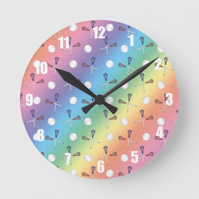 Rainbow lacrosse pattern round clock (Front)