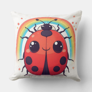 Rainbow Ladybug Soft Kids Decor Throw Pillow