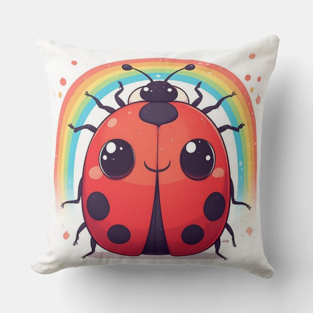 Rainbow Ladybug Soft Kids Decor Throw Pillow (Front)