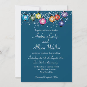 Rainbow Lanterns Lesbian Gay Wedding Invitation