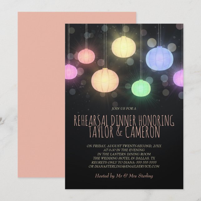 Rainbow Lanterns Rehearsal Dinner Invitation (Front/Back)