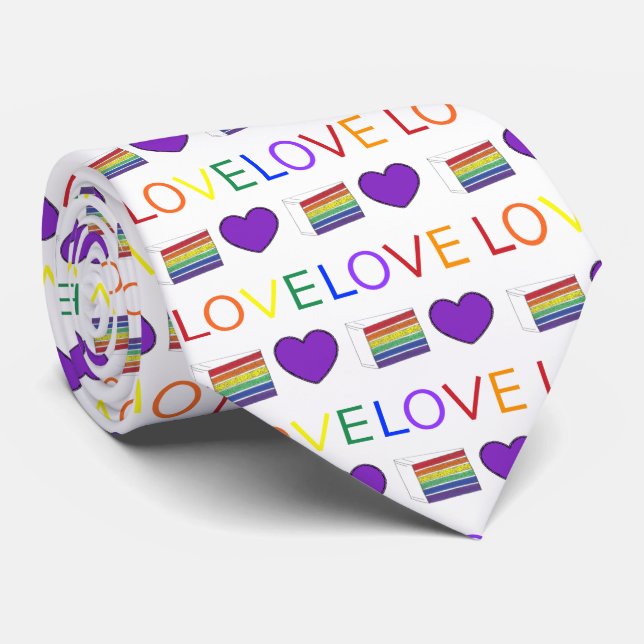 Rainbow Layer Cake Purple Heart LOVE Pride Tie (Rolled)