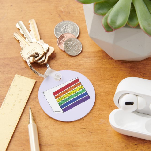 Rainbow Layer Cake Slice Gay Pride Wedding LGBT Keychain (Desk)