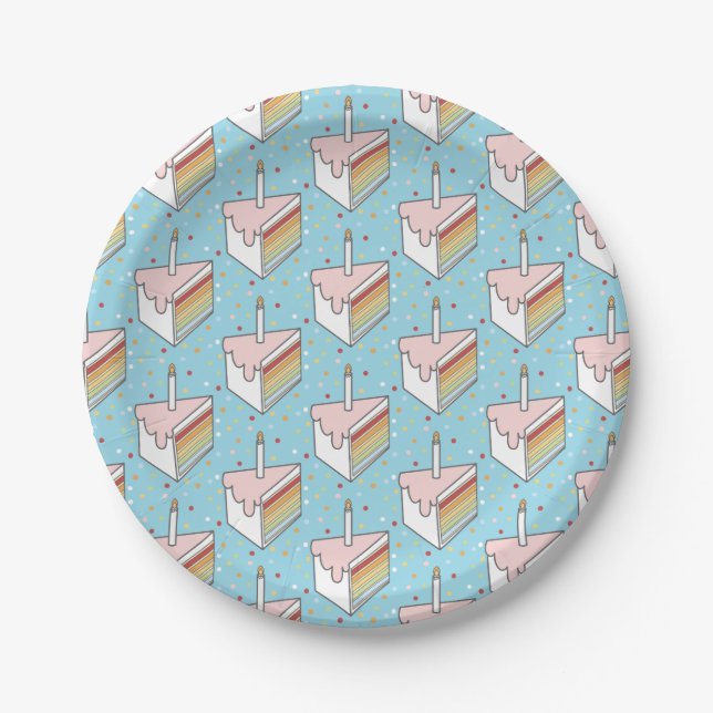 Rainbow Layered Cake Slices Dotty Cute Paper Plate (Front)