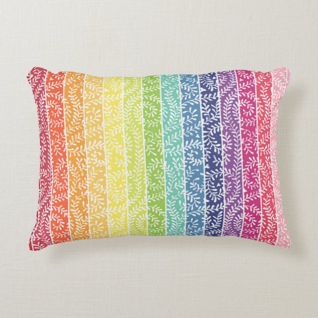 Rainbow Leaf Pattern Boho Accent Pillow (Front)
