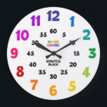 Rainbow Learn to Tell Time Teacher Classroom Clock<br><div class="desc">This bright,  bold and colourful children's clock indicates that the hours are in colour,  while the minutes are in black helping your child learn to tell time! This makes a great addition to a child's playroom,  classroom,  day care centre,  school,  doctor's office and more!</div>