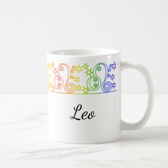 Rainbow Leo Star Sign Border Personalized Mug (Right)