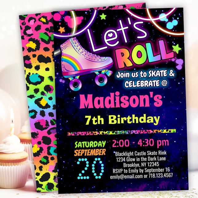 Rainbow Leopard 90s Theme Roller Skating Invitation (Creator Uploaded)