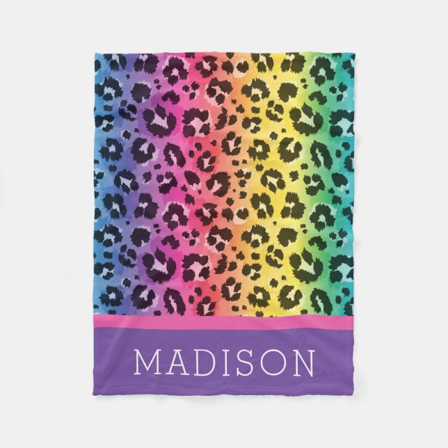 Rainbow Leopard Animal Print Pattern Baby Girl Fleece Blanket (Front)