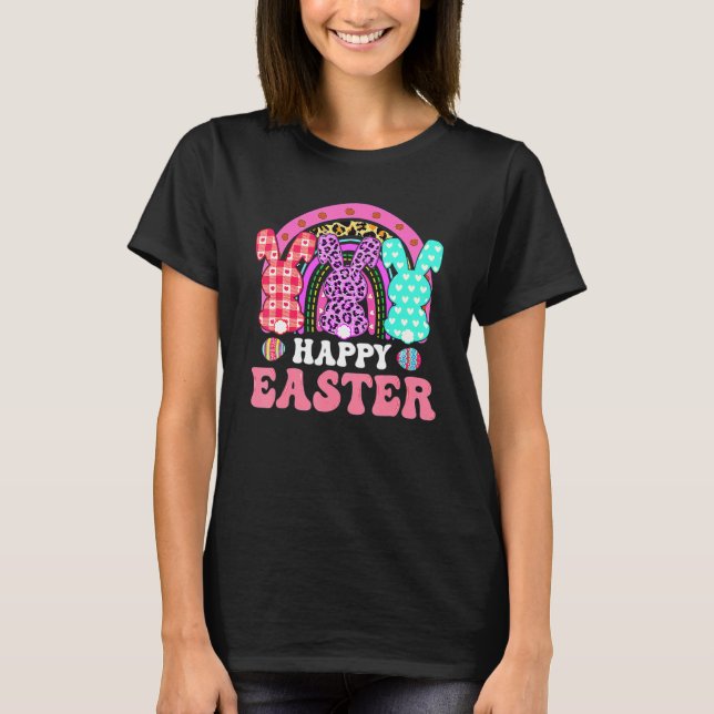 Rainbow Leopard Bunny Rabbit Palm Sunday Happy Eas T-Shirt (Front)
