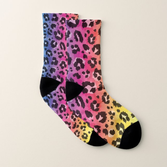 Rainbow Leopard Cheetah Animal Print Pattern Socks (Pair)