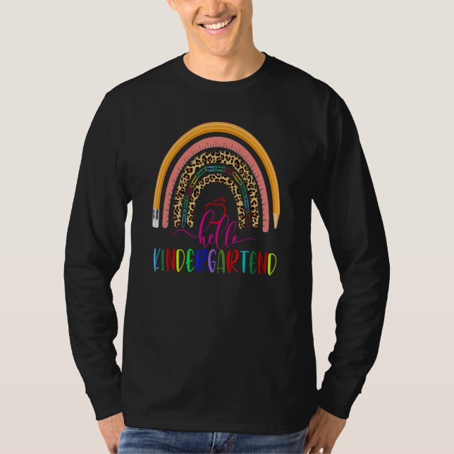 Rainbow Leopard Hello Kindergarten Back To School  T-Shirt (Front)