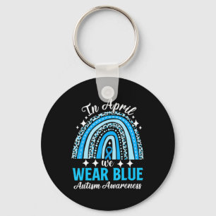 Rainbow Leopard In April We Wear Blue Autism Aware Keychain