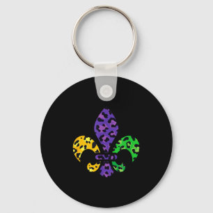 Rainbow Leopard Mardi Gras Fleur De Lis Us New Orl Keychain