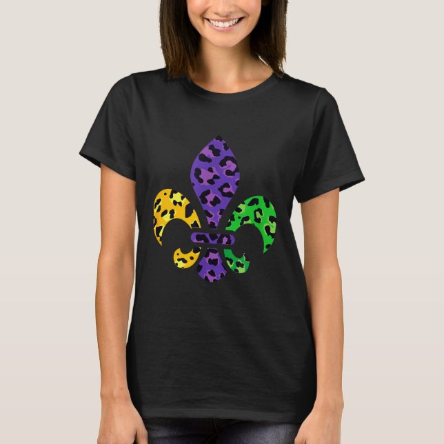 Rainbow Leopard Mardi Gras Fleur De Lis Us New Orl T-Shirt (Front)