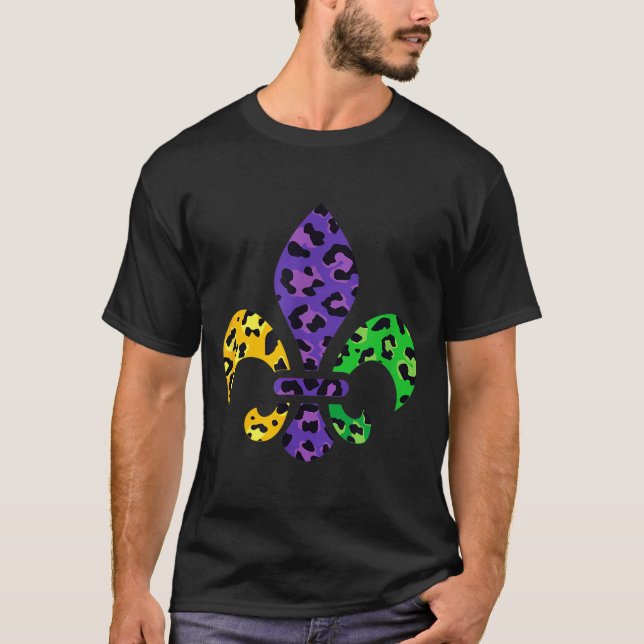 Rainbow Leopard Mardi Gras Fleur De Lis Us New Orl T-Shirt (Front)