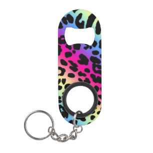 Rainbow Leopard Pattern Keychain Bottle Opener