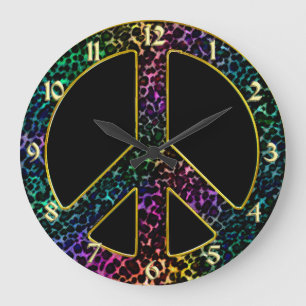 Rainbow Leopard Peace Sign Clock