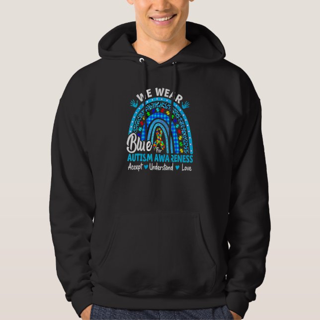 Rainbow Leopard Plaid Blue Autism Awareness Unders Hoodie (Front)