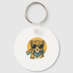 Rainbow Leopard Pride Flag Vintage Vector Design_1 Keychain