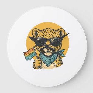 Rainbow Leopard Pride Flag Vintage Vector Design_1 Large Clock