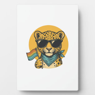 Rainbow Leopard Pride Flag Vintage Vector Design_1 Plaque