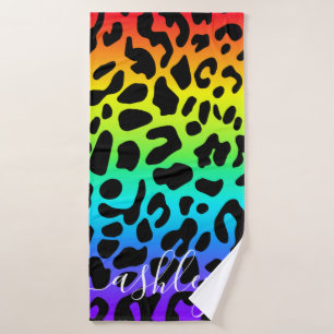 Rainbow Leopard Print Bath Towel