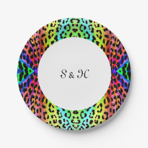 Rainbow Leopard Print Design Paper Plate