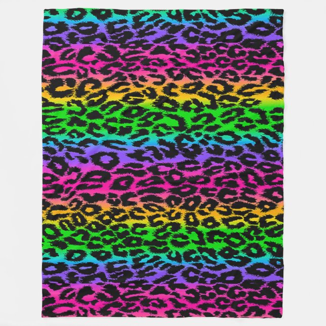 Rainbow Leopard Print Fleece Blanket (Front)