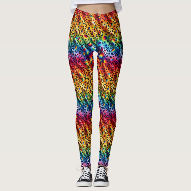 Rainbow Leopard Print Leggings | Bold Colorful (Front)