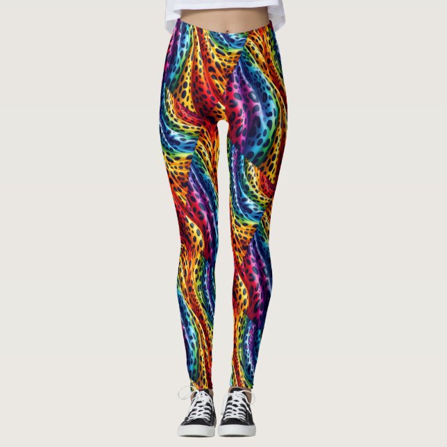 Rainbow Leopard Print Leggings | Bold Colorful (Front)